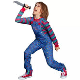 Child's Play Chucky Halloween Costume for Kids - Blue Overalls and Striped Shirt